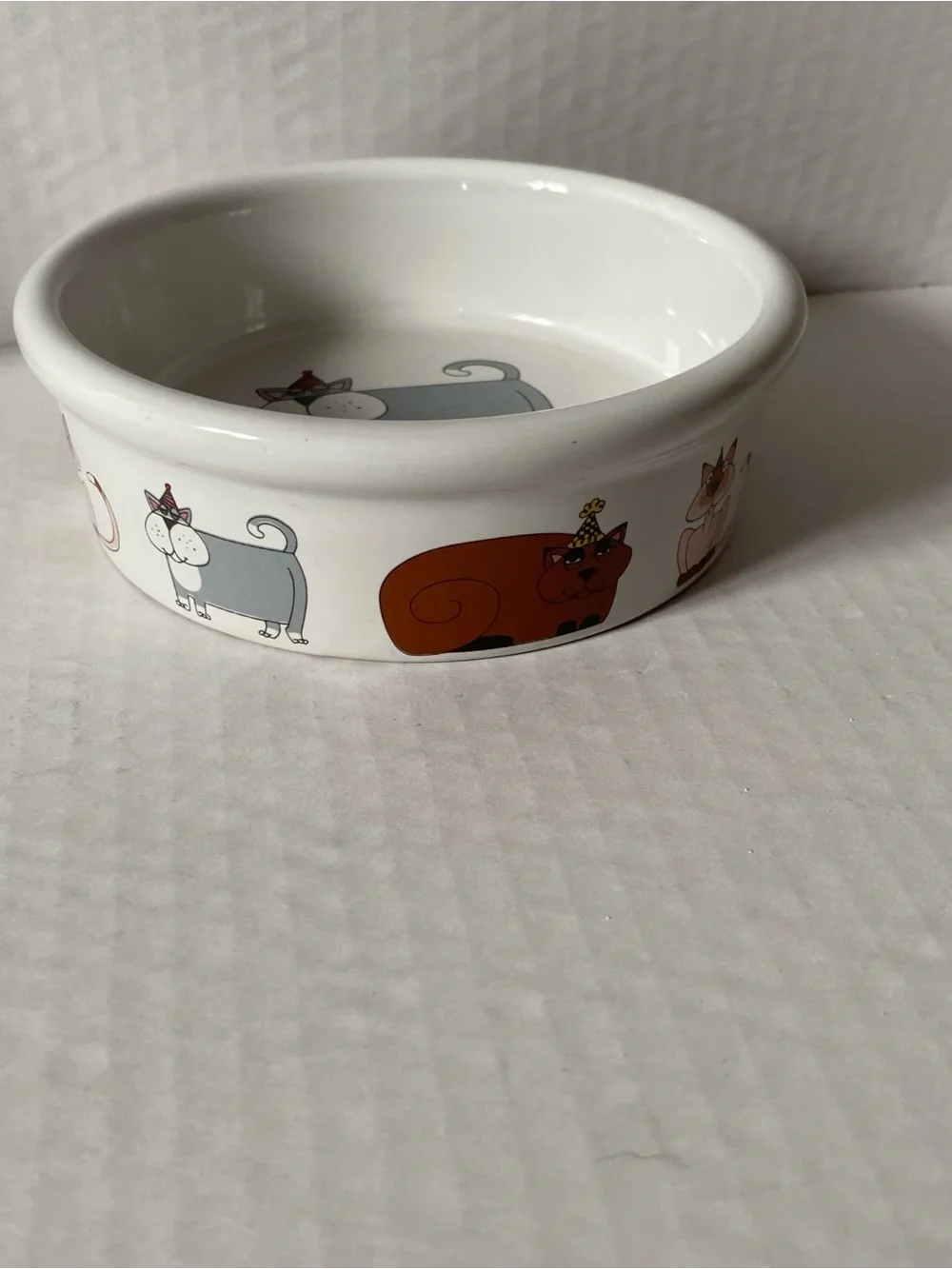 Cute whimsical Red and White Ceramic Cat Feeding Bowls with Cute Kitty Prints